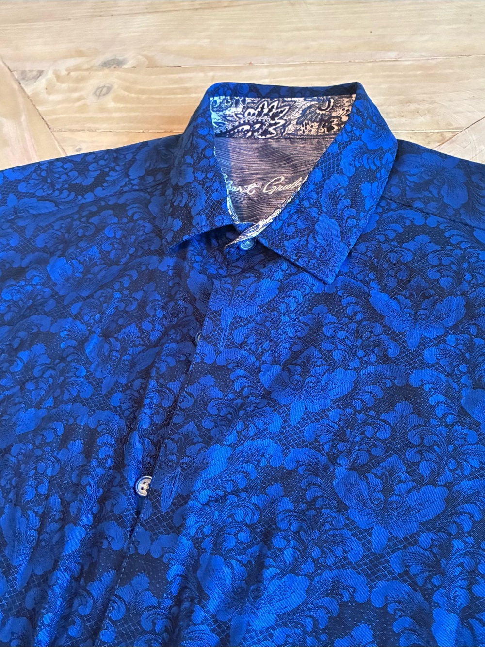 Robert Graham Blue Floral Jacquard Casual Button-Down Shirt